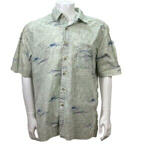 West Marine Vintage Hawaiian Aloha Shirt XL Floral Batik Marlin Sailfish Cotton